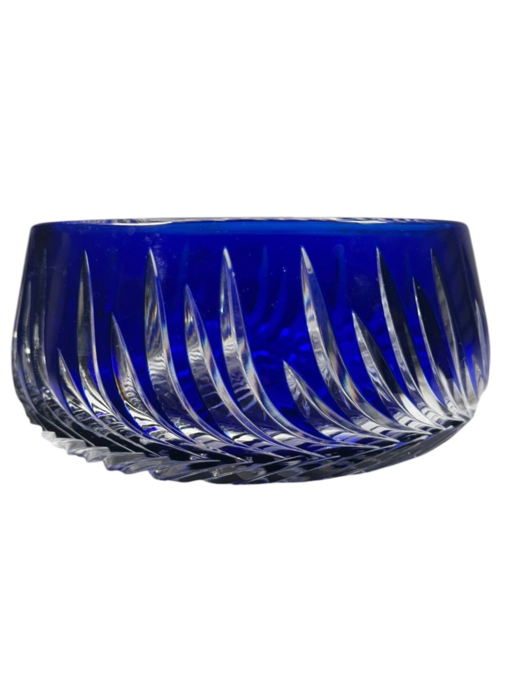 Vintage Cobalt Blue Cut Crystal Bowl Heavy Hand Cut Glass 7.5” Centerpiece